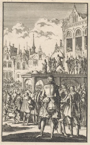 Onthoofding van de graven Egmond en Horne, 1567 by Jan Luyken, print, 1699