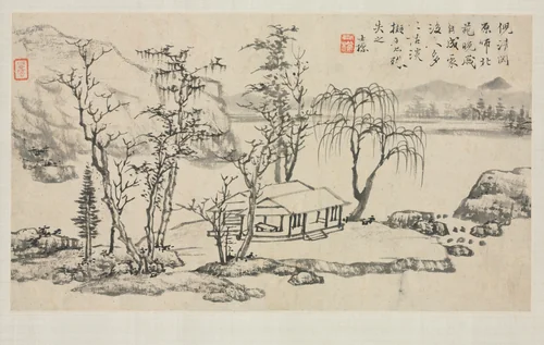 Landscape Album in Various Styles: Landscape after Ni Zan by Zha Shibiao, painting, 1684