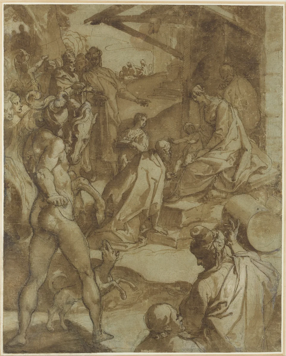 The Adoration of the Magi by Raffaellino da Reggio, drawing, 1550-1578