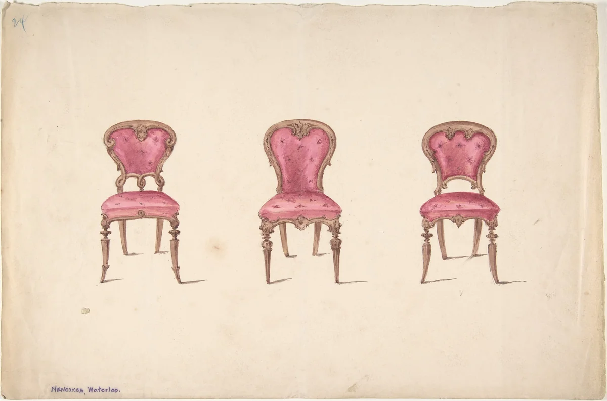 Design for Three Chairs with Red Upholstery by anonymous, drawing, 1815-1825