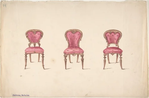 Design for Three Chairs with Red Upholstery by anonymous, drawing, 1815-1825