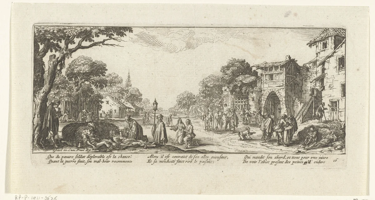 Bedelaars en stervenden langs de weg by anonymous, print, 1677-1690