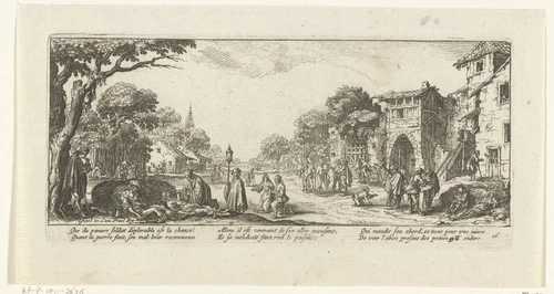 Bedelaars en stervenden langs de weg by anonymous, print, 1677-1690