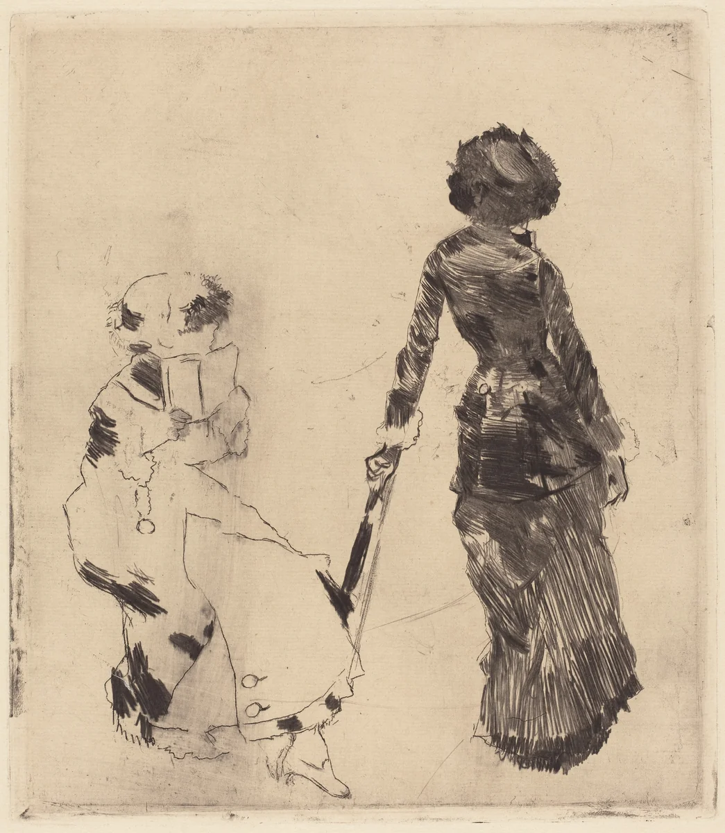 Mary Cassatt at the Louvre: The Etruscan Gallery by Edgar Degas, print, 1879-1880