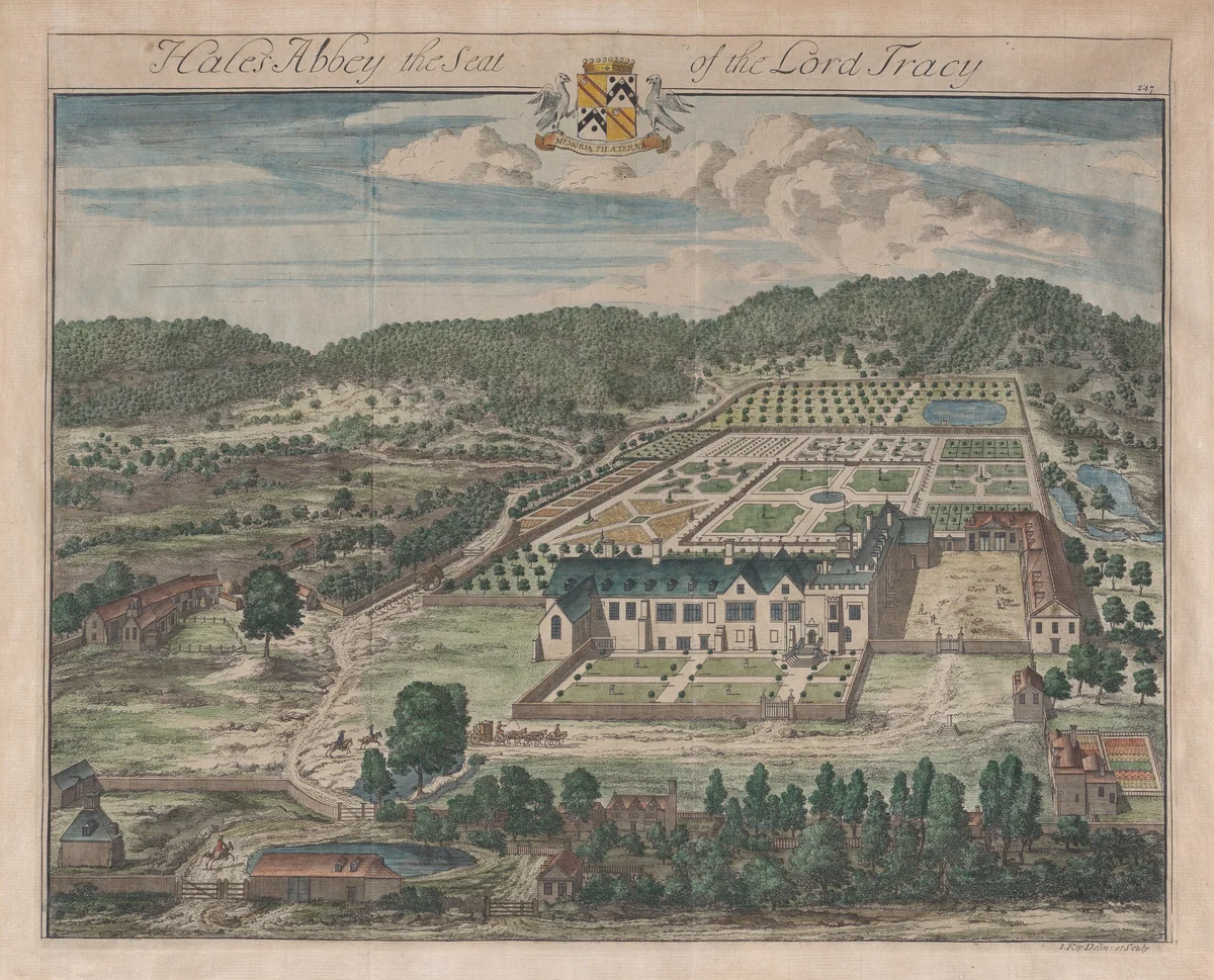 Hales Abbey, The Seat of Lord Tracy, plate 247 from "The Ancient and Present State of Gloucestershire" by Johannes Kip, print, 1712-1768