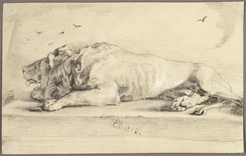 Reclining Lion by Edwin Henry Landseer, drawing, 1816