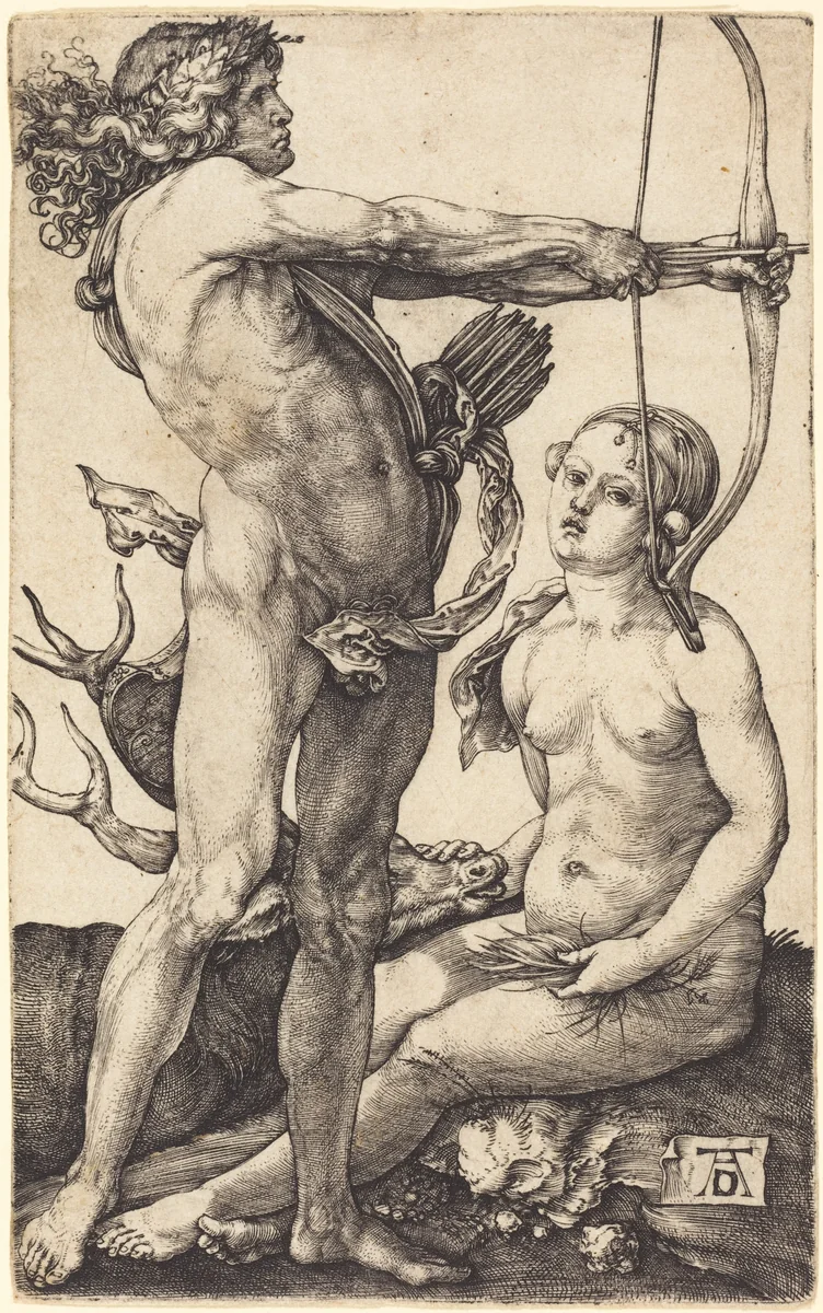 Apollo and Diana by Albrecht Dürer, print, 1504-1505