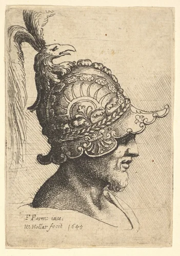 Helmeted Head wtih Bird's Head Crest by Wenceslaus Hollar, print, 1645