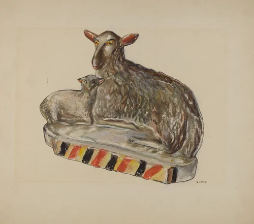 Pa. German Chalkware Sheep by Dorothy Harris, index of american design, 1937