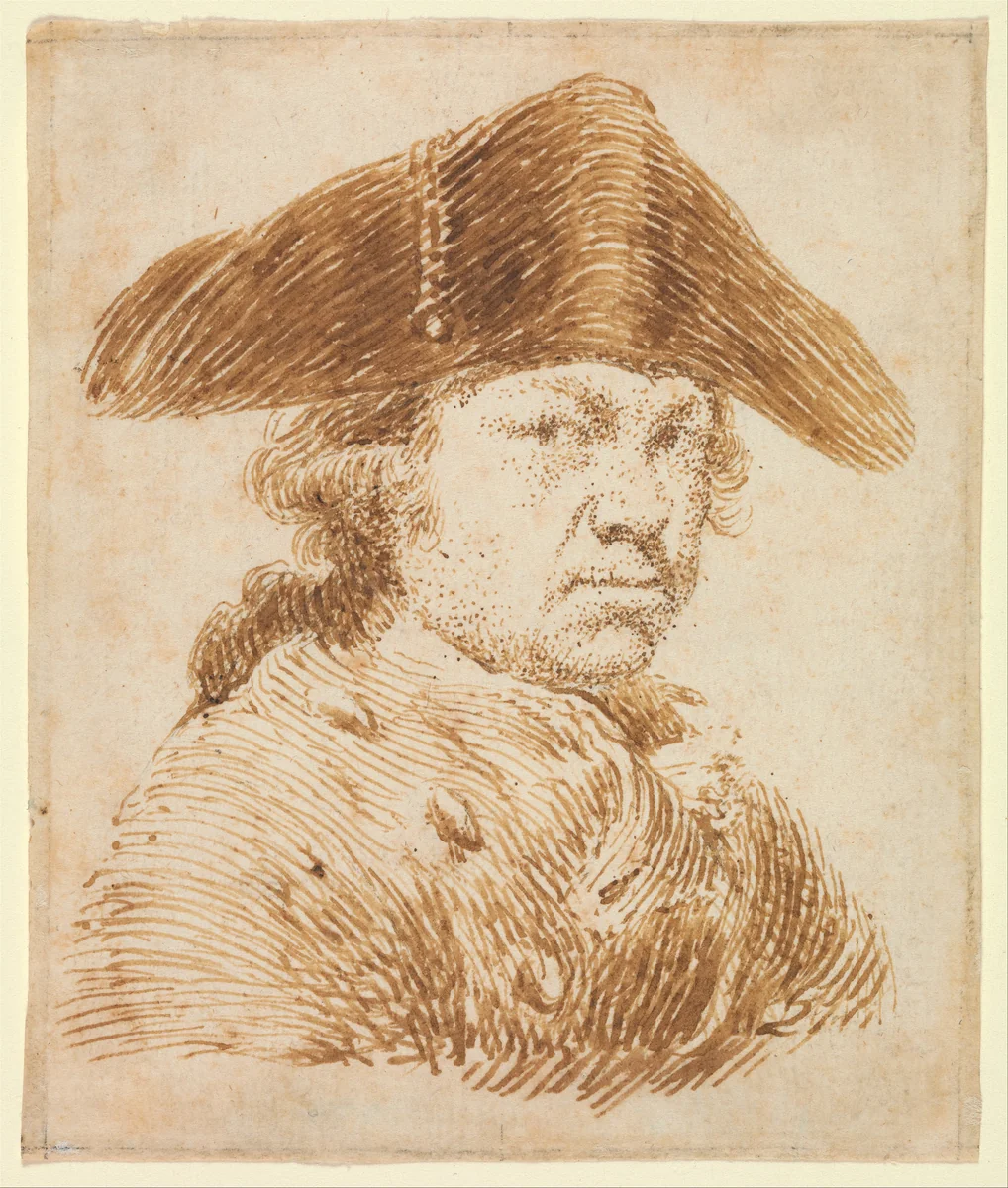 Self-Portrait in a Cocked Hat by Goya, drawing, 1787-1793