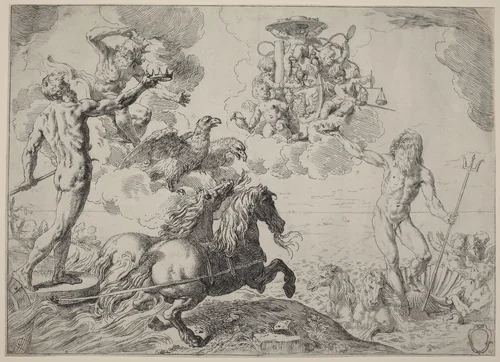 Jupiter, Neptune and Pluto by Simone Cantarini, print, 1612-1648