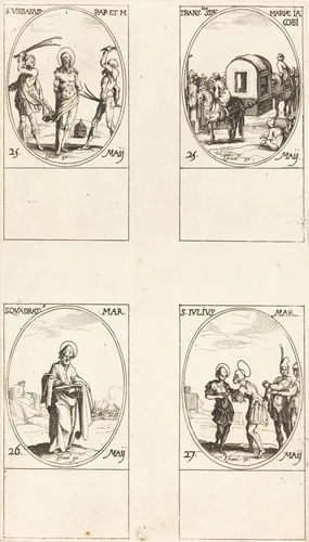 St. Urban; The Translation of St. Mary of James; St. Quadrat; St. Julius by Jacques Callot, print, 1627-1637
