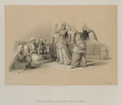 Egypt and Nubia, Volume III: Dancing Girls at Cairo by Louis Haghe, print, 1849
