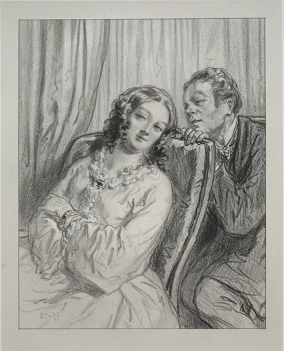 Masques et visages: Par-ci, par-la: M'ame Beauminet, ta majeste... by Paul Gavarni, print, 1857-1858