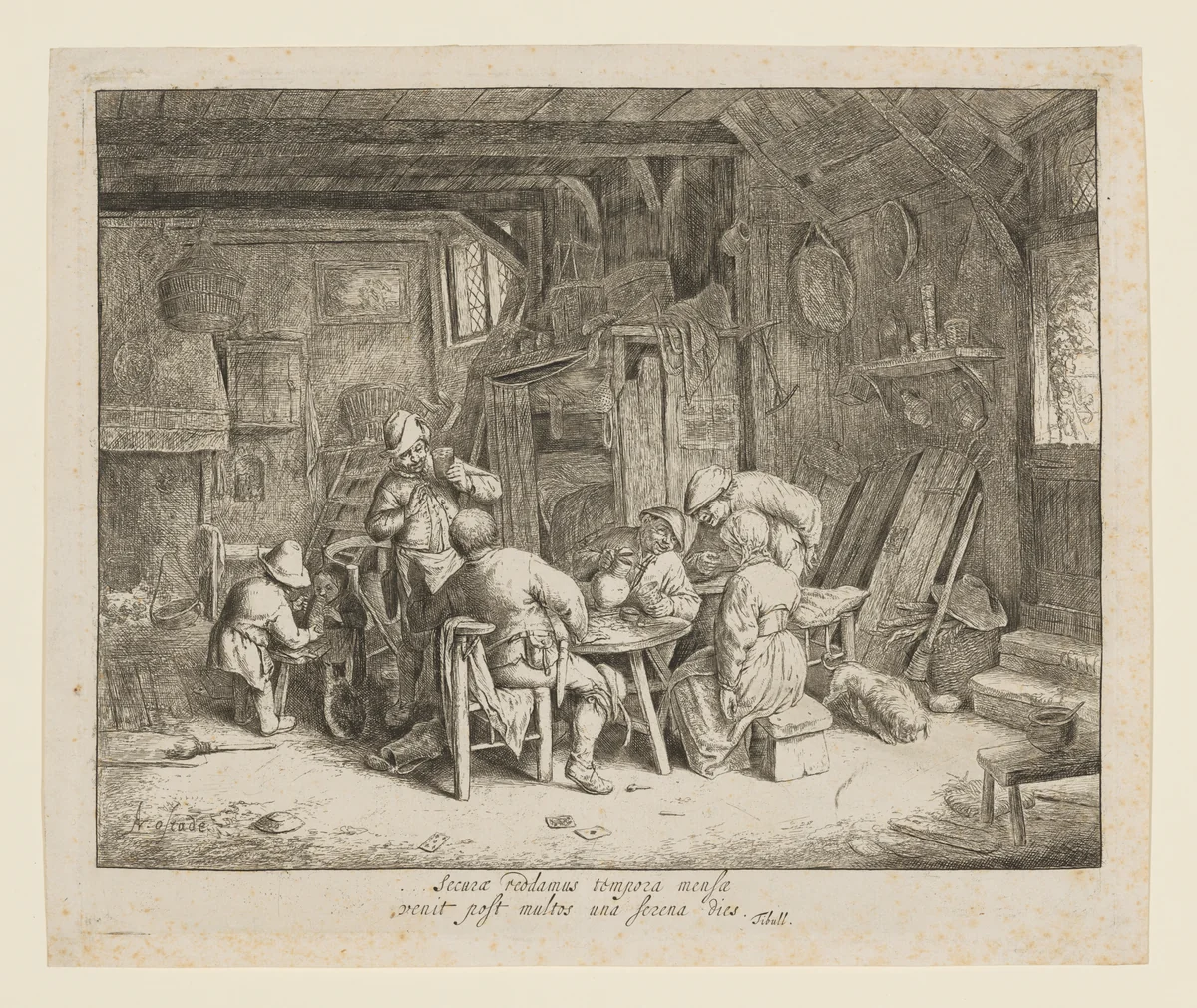 A Meal in a Tavern by Adriaen van Ostade, print, 1659-1669