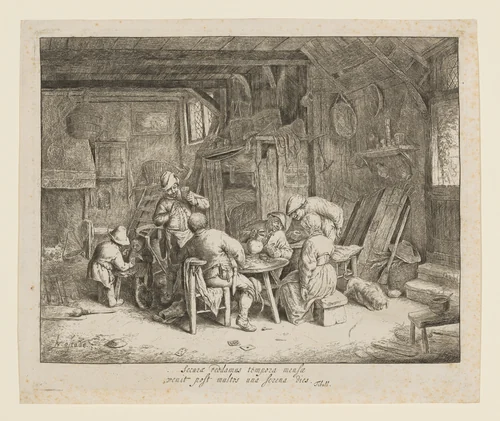 A Meal in a Tavern by Adriaen van Ostade, print, 1659-1669