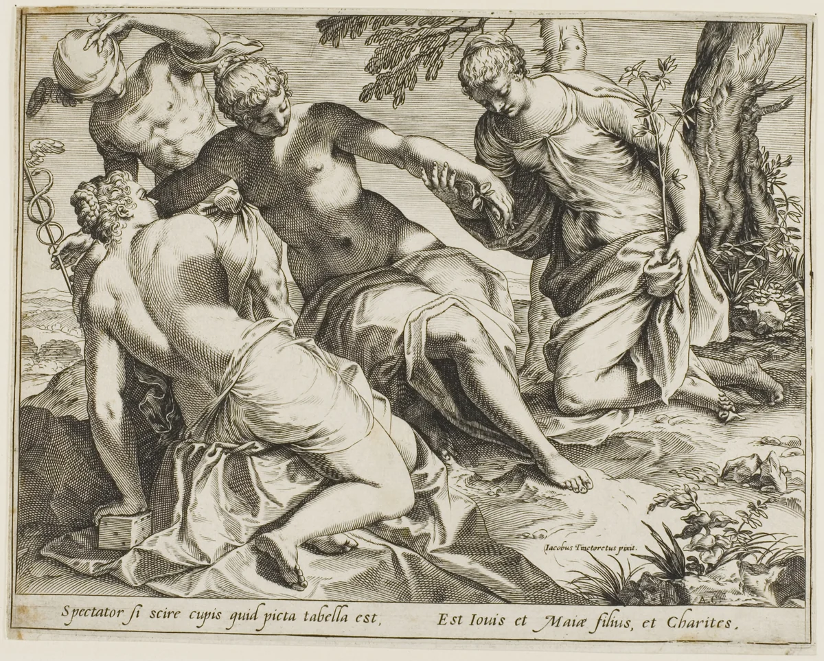 Mercury and the Graces by Agostino Carracci, print, 1589