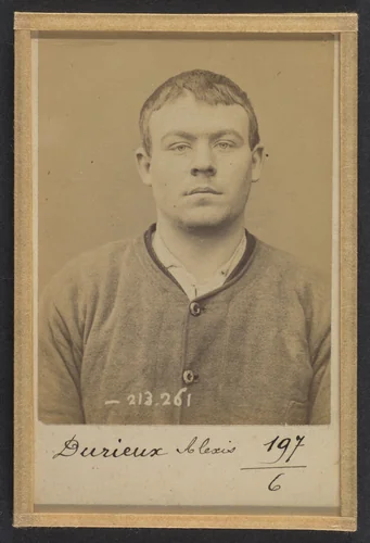 Durieux. Aléxis, Alberic. 20 ans, né le 28/2/74 à Stains (Seine). Verrier. Vol. 24/1/94. by Alphonse Bertillon, photograph, 1894