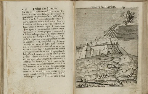 Pratiqve de la Guerre. Contenant l'usage de l'Artillerie, Bombes & Mortiers, Feux Artificiels & Petards, Sappes & Mines, Ponts & Pontons, Tranchees & Travaux, auec l'ordre des Assauts aux Breches. Ensemble vn traite des Feux de Ioye/par le sievr de Malthvs… by Francis Malthus, artwork, 1650