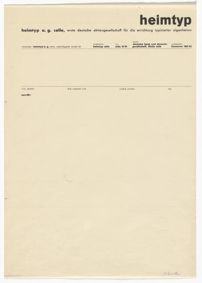 Heimtype A.G. Celle letterhead by Kurt Schwitters, design, 1930