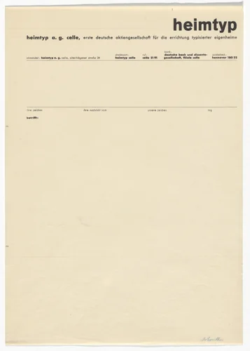 Heimtype A.G. Celle letterhead by Kurt Schwitters, design, 1930