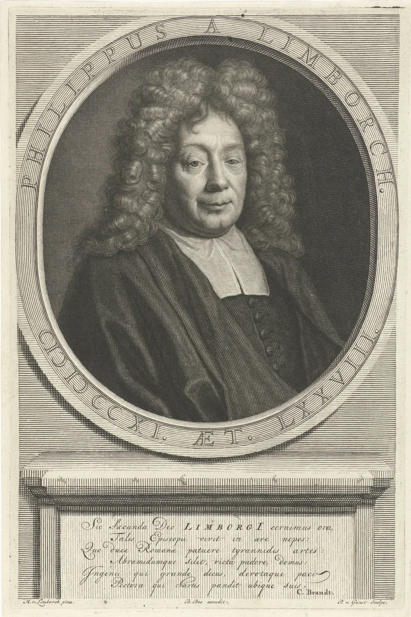 Portret van Philippus van Limborch op 78-jarige leeftijd by Pieter van Gunst, print, 1711-1731