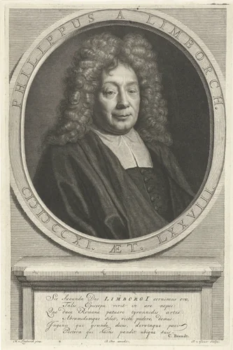 Portret van Philippus van Limborch op 78-jarige leeftijd by Pieter van Gunst, print, 1711-1731