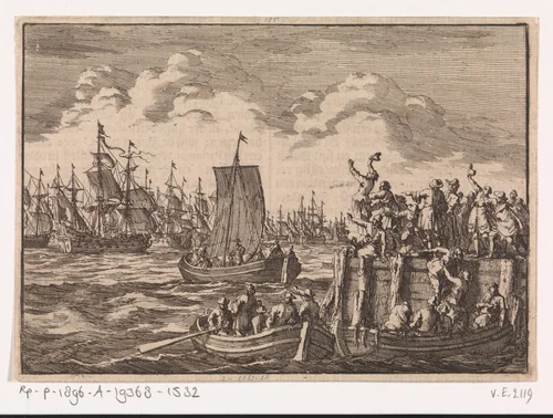 Willem III vertrekt met de vloot naar Engeland, 1688 by Jan Luyken, print, 1698