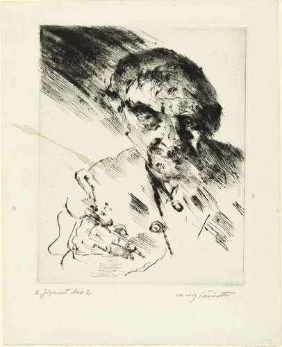 Self-Portrait, Drawing (Selbstbildnis, zeichnend) by Lovis Corinth, print, 1925