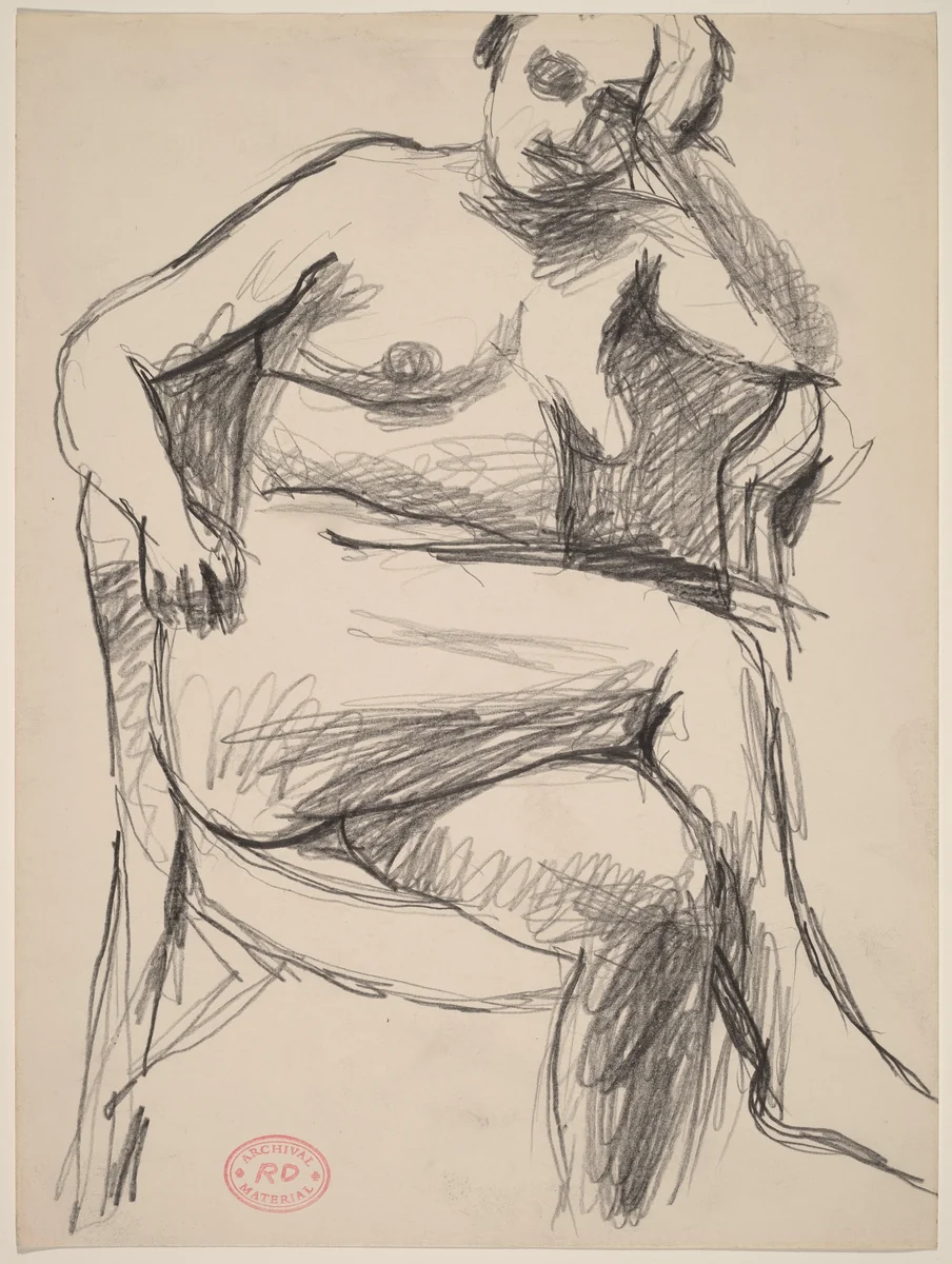 Untitled [seated nude resting her left arm on the chair back] by Richard Diebenkorn, drawing, 1955-1967