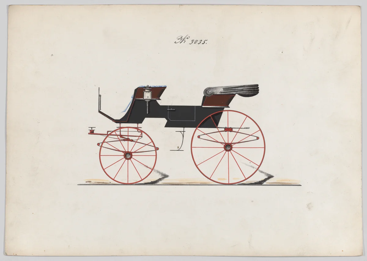 Design for 2 seat Phaeton, no. 3035 by Brewster & Co., drawing, 1874