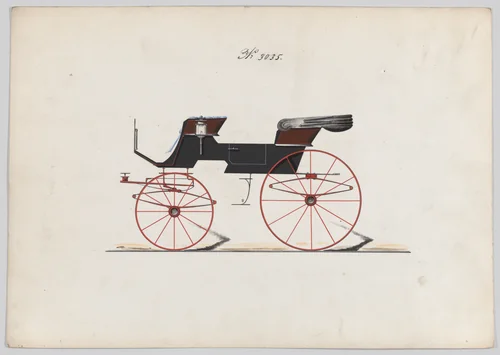 Design for 2 seat Phaeton, no. 3035 by Brewster & Co., drawing, 1874