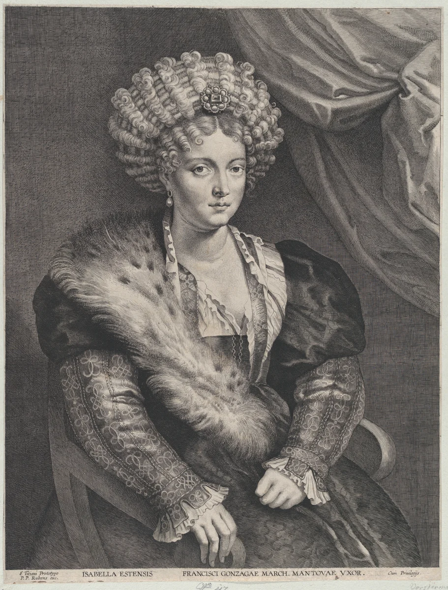 Portrait of Isabella d'Este by Lucas Vorsterman, print, 1620-1630