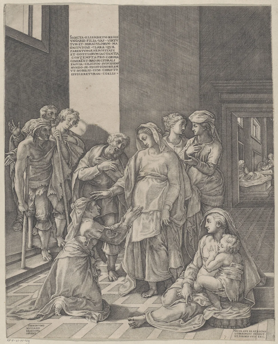De heilige Elisabeth van Hongarije bezoekt de zieken by Unknown, print, 1525-1565