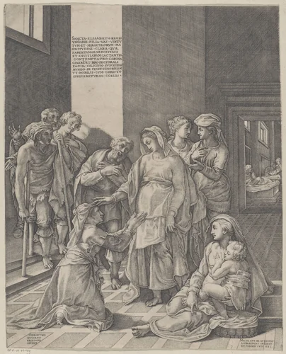 De heilige Elisabeth van Hongarije bezoekt de zieken by Unknown, print, 1525-1565