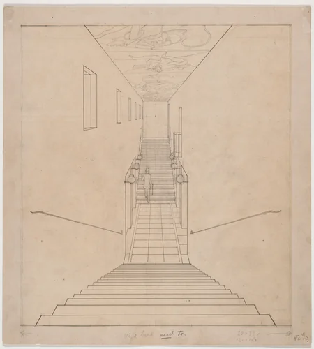 Skandia Cinema, Stockholm, Sweden, Perspective of staircase by Erik Gunnar Asplund, architecture