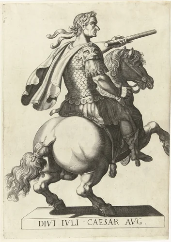 Ruiterportret van keizer Julius Caesar by Laurens Eillarts, print, 1616-1620