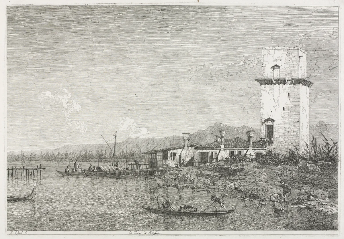 Views: The Tower of Malghera by Antonio Canaletto, print, 1735-1746
