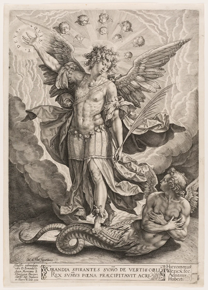 St Michael Triumphing Over the Dragon by Jerome Wierix, print, 1584