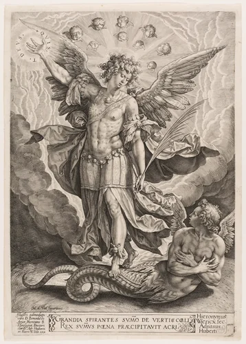 St Michael Triumphing Over the Dragon by Jerome Wierix, print, 1584