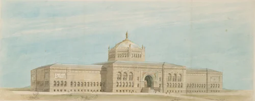 World's Columbian Exposition Fine Arts Museum, Chicago, Illinois, Perspective by John Wellborn Root, drawing, 1885-1897