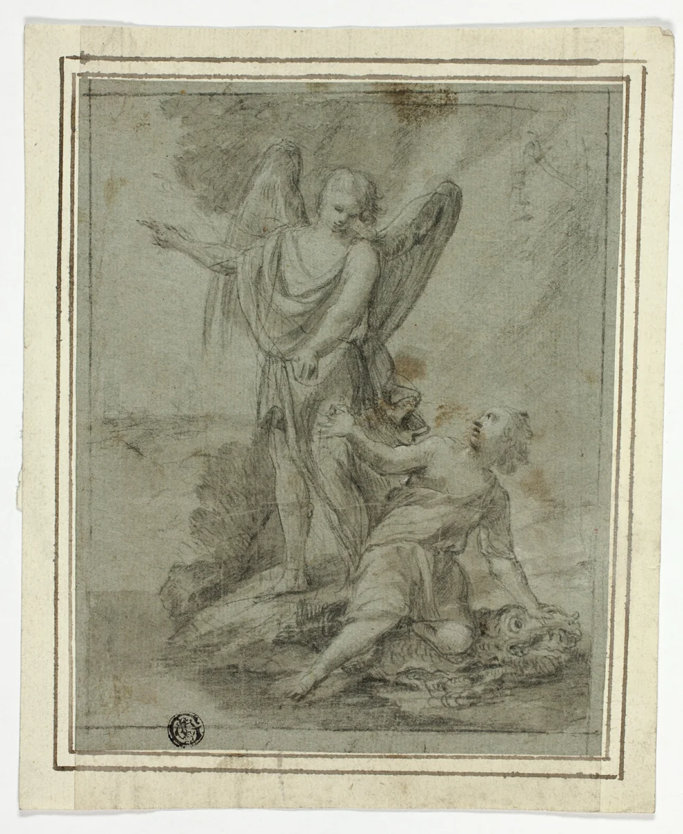 Tobias and the Angel by Laurent de La Hyre, drawing, 1626-1799