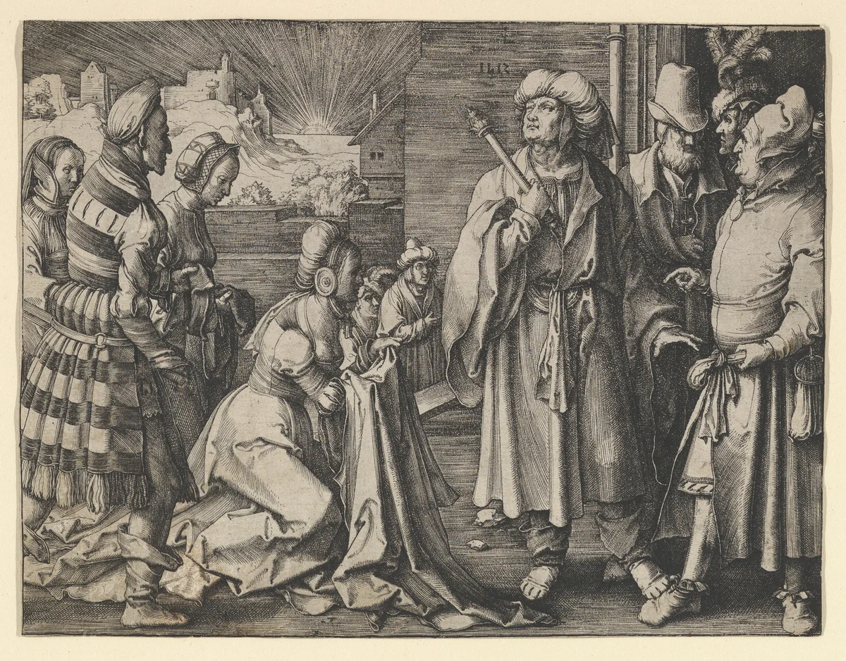 Potiphar's Wife Acuses Joseph by Lucas van Leyden, print, 1512