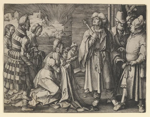 Potiphar's Wife Acuses Joseph by Lucas van Leyden, print, 1512