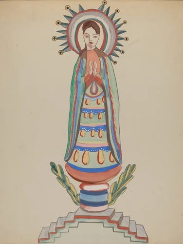New Mexico, "Bulto", Polychromed Wooden Figure by E. Boyd, index of american design, 1935-1942
