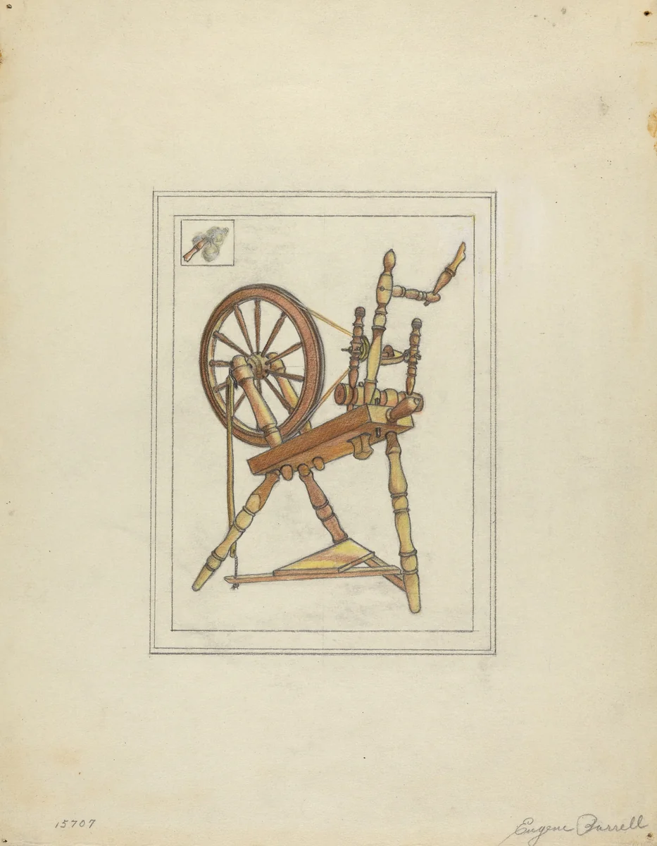 Spinning Wheel by Eugene Barrell, index of american design, 1935-1942