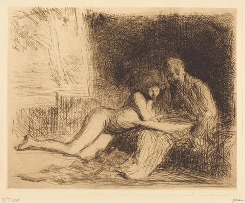 Le repos du modèle (4e planche) (The Model's Rest) (fourth plate) by Jean-Louis Forain, print, 1909