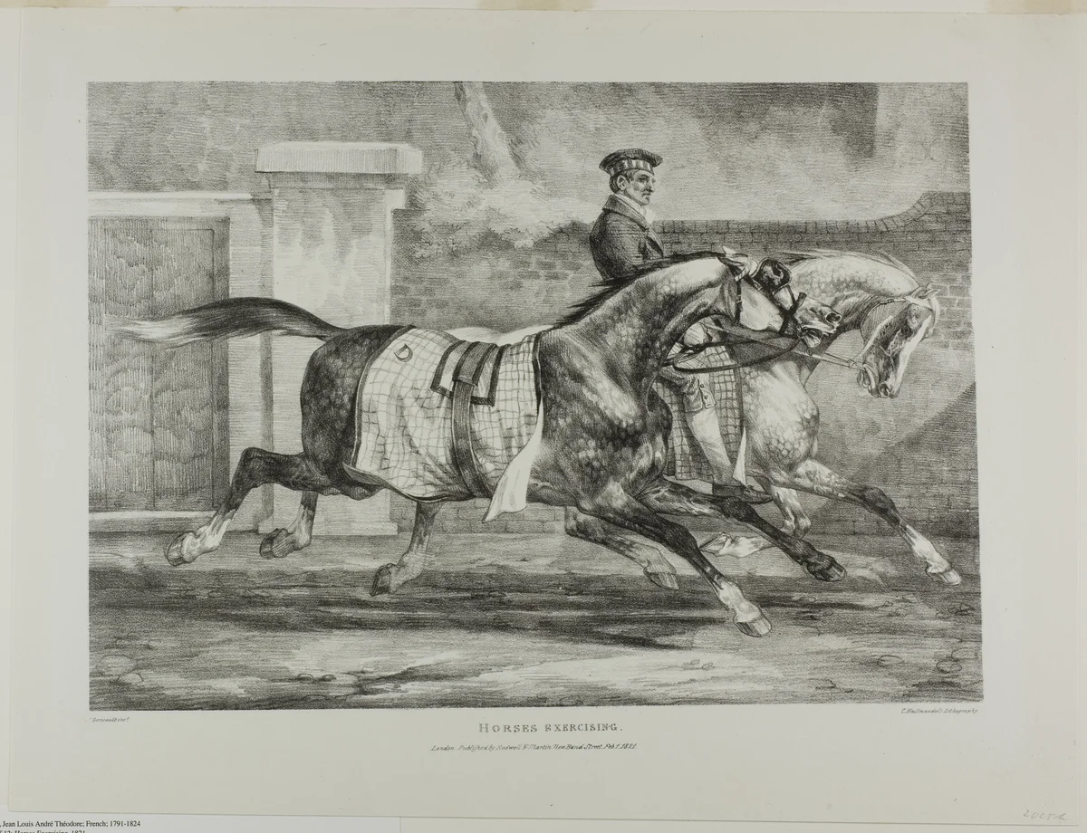 Horses Exercising, plate 6 from Various Subjects Drawn from Life and on Stone (The English Suite) by Jean Louis André Théodore Géricault, print, 1821