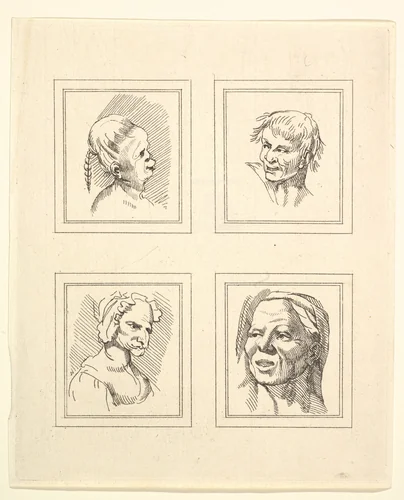 Four Heads (from Characaturas by Leonardo da Vinci, from Drawings by Wincelslaus Hollar, out of the Portland Museum) by Wenceslaus Hollar, print, 1786