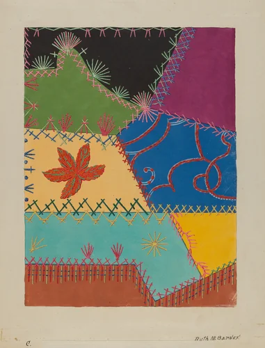 Crazy Quilt Detail by Ruth M. Barnes, index of american design, 1939